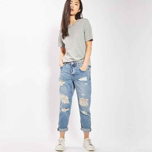 2/$30 Topshop Moto Hayden High Rise Super Ripped BF Straight Bleached W24 #9237 - Picture 1 of 12